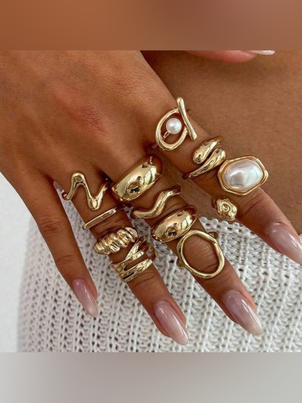 Kohl's Gold Pearl Stackable Sculpted Rings Set - Picture 3 of 4